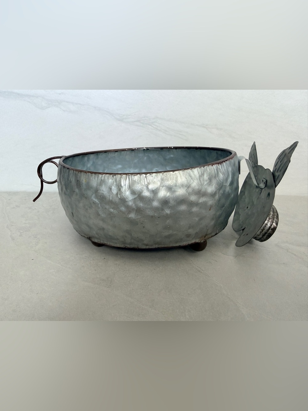Galvanized Metal Pig Shaped Planter Pot Farmhouse Decor - Picture 3 of 8